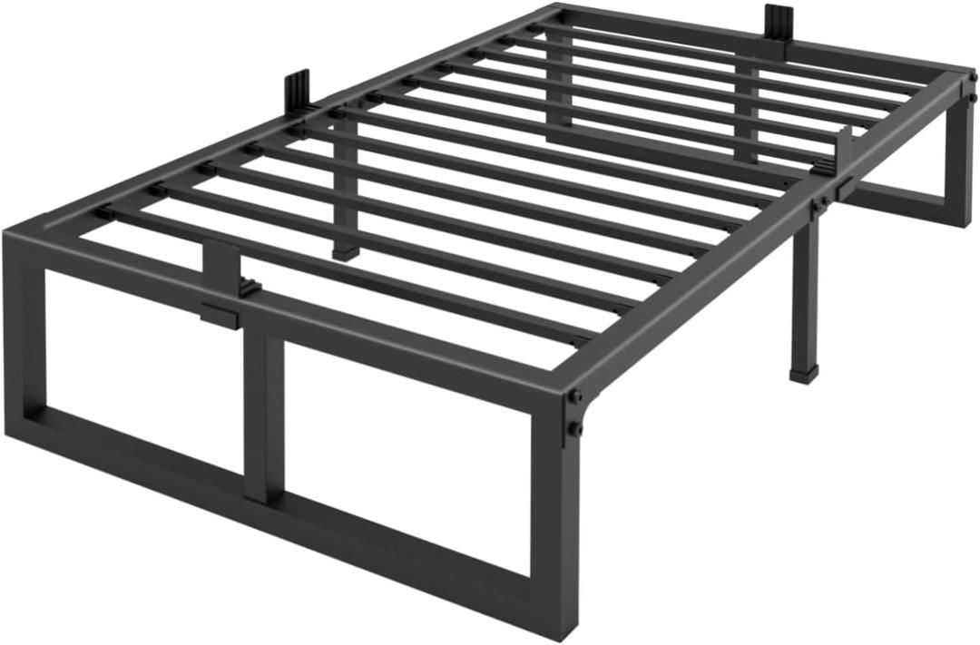 Yitong Angel Twin Bed Frames Platform, 14 Inch High 3500 lbs Heavy Duty Metal Platform, Mattress Foundation with Steel Slat Support/No Box Spring Needed/Noise Free/Non-Slip/Easy Assembly