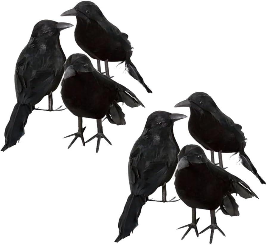 ZODIFEVI Bonarty 6X Real Touch Black Feathered Crows Flying Birds Halloween Decorations Raven Prop Outdoor Crows Halloween Decor Raven Statue Fake