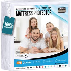 Utopia Bedding Waterproof Mattress Protector Queen Size, Premium Terry Mattress Cover 200 GSM, Breathable, Fitted Style with Stretchable Pockets (White)