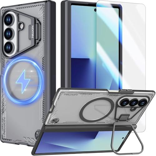 Nillkin for Samsung Galaxy Z Fold 7 Case, Compatible with MagSafe, Built-in [Screen Protector] [Hinge Protection] [Kickstand] Slim Magnetic Anti-Yellow Phone Case for Galaxy Z Fold 7 - Clear Black