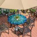 Teal Mandala Flower Outdoor Round Tablecloth with Umbrella Hole and Zipper Elastic Edged Circle Table Cloth Waterproof Fitted Table Covers for Picnic Camping Garden Fit 36-44in