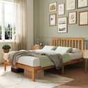 Novilla Queen Bed Frame with Headboard, Solid Wood Bed Frame Foundation with Wood Slat Support, No Box Spring Needed, Easy Assembly, Oak