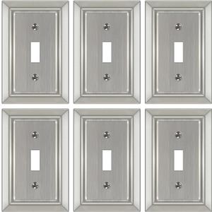 Metal Wall Plate for Electrical Outlets, Decorative Brushed Nickel Switch Plates Outlet Cover, Light Switch Cover Plate, 1-Gang Wall Plates (Single Toggle, 6 Pack)