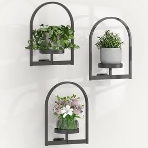 Window Plant Shelves Indoor, 3 Pack Metal Wall Mounted Plant Holder, Minimalist Style Hanging Plant Shelves, Space Saving Design Black Plant Stand For Multiple Plants