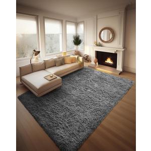 Ophanie 8x10 Area Rugs for Living Room, Upgrade Non-Slip Fluffy Soft Large Shag Bedroom Carpet, Grey Big Indoor Thick Nursery Rug, Gray Carpets for Boy and Girls Room Dorm Home Decor Aesthetic