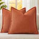 Mecatny Corduroy Fall Throw Pillow Covers 16x16 Set of 2, Neutral Decorative Soft Burnt Orange Boho Couch Pillow Covers with Broadside for Sofa Living Room, Rust