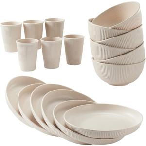 18pcs Wheat Straw Dinnerware Sets HXYPN Unbreakable Reusable Dinnerware Set Kitchen Cups Plates and Bowls Sets Dishwasher Microwave Safe Plates