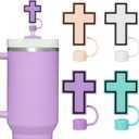 JarThenaAMCS 4Pcs Jesus Faith Straw Cover Caps 0.4 Inch Silicone Reusable Christian Cross Straw Topper Double Sided Pattern Straws Tip Covers for 30 & 40 OZ Tumbler Cups