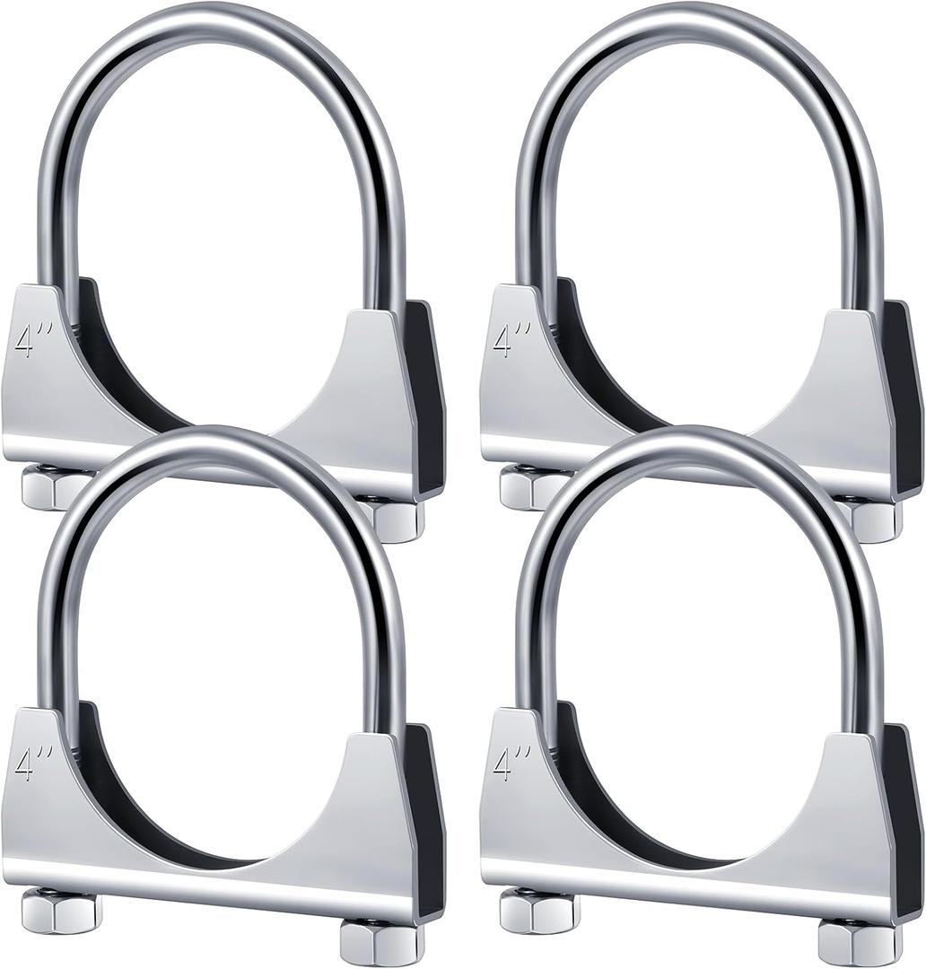 4 Pcs 4" Exhaust Clamp Heavy Duty U-bolt Exhaust Clamp - Saddle Design Muffler Pipe Connector, Tip Hook Clip, Galvanized Iron, Fits 4" Od Pipes