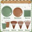 Zhehao 175 Pcs Woodland Party Supplies Set Green and Brown Disposable Tableware Kit with Plates, Cups, Napkins, Cutlery in Natural Earth Tones for Baby Shower, Birthday, Wedding Forest Events