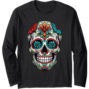 Dia De Los Muertos Costume Halloween Day of Dead Sugar Skull Long Sleeve T-Shirt 2XL