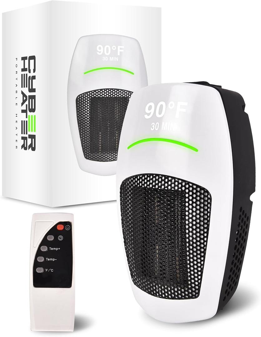 Cyber Heater Portable Heater Space Heaters for Indoor Use Sleek & Compact with Remote | 500W Electric Ceramic for Small Bedroom, Office, Garage | Quiet, Energy Efficient, Timer, Thermostat Bliss Heat