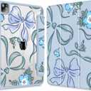 Mektron Case for iPad Pro 11 inch (4th, 3rd, 2nd & 1st Gen) 2022 2021 2020 2018, Buit in Pencil Holder with Shockproof Cover Clear Shell + Trifold Stand + Auto Wake/Sleep, Bows C355