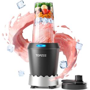 TOPZEE Personal Smoothie Blender, 1000W Single-Serve Blender with 24oz To-Go Cup, Twist-On Start/Stop, for Protein Shakes & Smoothies, Compact Countertop Blender, Black