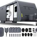 Fonzier RV Cover 15-18ft: Extra Thick 7 Layers Travel Trailer Cover with 4 Tire Covers, Waterproof Camper Cover, Extra Windproof Ropes, Gutter Cover, Rip-Stop Anti-UV