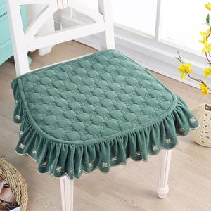 Lace Ruffle European Chair Pad Cushion for Dining Chairs,Non Slip Square Flannel Face for Dining Chair Adornment Chair Pad with Fixed Rope (Green)