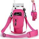 Water Bottle Carrier Bag with Phone Pocket for Stanley 40 & 30 oz Tumbler with Handle,Pink Insulated Neoprene Cup Holder Pouch w/Adjustable Strap for Quencher H2.0 Stanley Cup Accessories