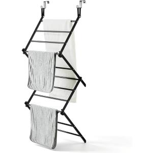 JS HANGER Over The Door Drying Rack, Foldable Hanging Clothes Drying Rack with 11 Drying Bars, Space Saving Laundry Rack for Towels, Clothes, Bath Towels, Bedroom, Bathroom & Laundry Room Doors, 46.9" tall frame
