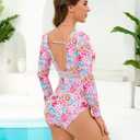 Jolefille Women One Piece Swimsuit Long Sleeve High Waisted Tummy Control Bathing Suit Full Coverage Rash Guard (M)