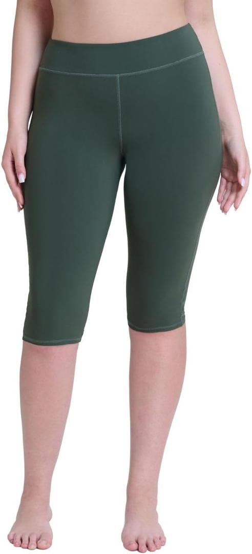 Gottex Modest Womens Solid Khaki Bike Shorts with Contrast Stitching and Elastic Waistband Designed for Swimwear Comfort (M)