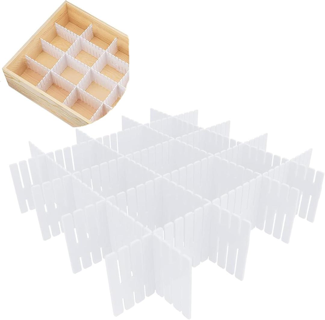 16Pcs Drawer Dividers Organizers Adjustable Drawer Organizer Kitchen Tidying DIY Storage Organizer Separator for Socks Underwear Lingerie Makeup Bedroom Office Storage (White 16Pcs)