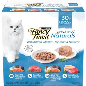 Purina Fancy Feast Wet Cat Food Variety Pack Gourmet Naturals Seafood - (Pack of 30) 3 oz. Cans