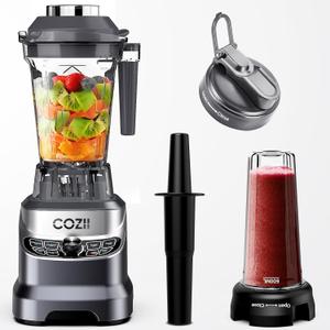 COZII Professional Blender 2000W, Smoothie Countertop Blenders for Kitchen, 64 Oz Pitcher/21-Oz To-go Cup, 7 Preset Programs for Ice Crush/Frozen Drinks/Dips/Nut Butter, High Speed, Dishwasher Safe (Grey)