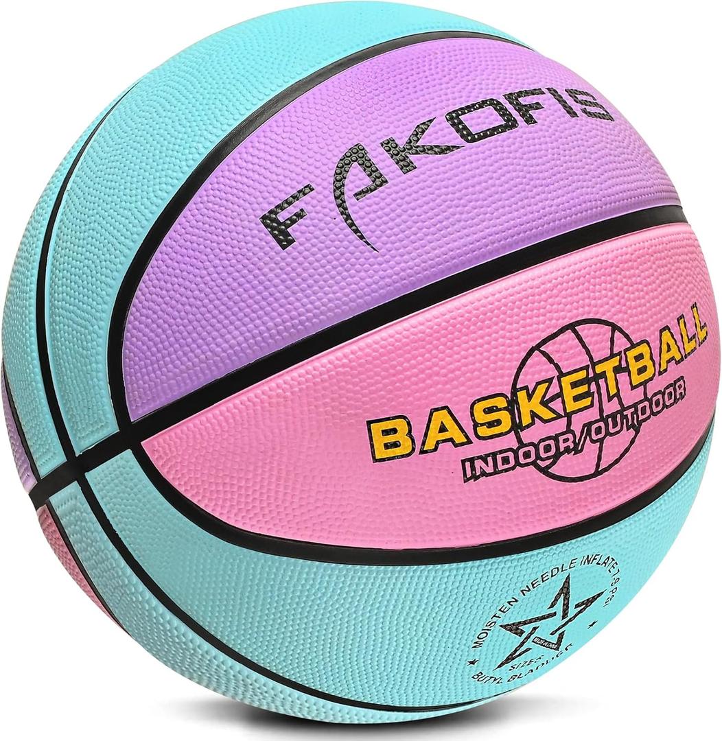 Youth Basketball Size 5 (27.5") Premium Rubber Kids Basketball Size 3/4(22/25.5") for Boys Girls Age 3-14 Indoor Outdoor Pool Play (Gift for Children) (blue pink purple)