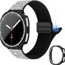 wipalor Bling Nylon Band with Case for Samsung Galaxy Watch 8 Band 40mm with Bling Protective Cover Case for Women, Sport Magnetic Dressy Samsung Galaxy Watch 8 Bands 40mm for Women