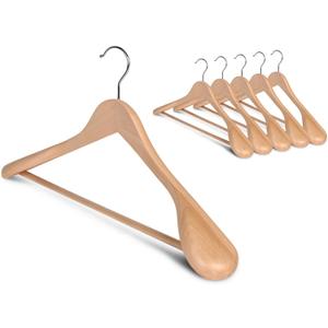 StorageWorks Wooden Hangers 6 Pack, Extra Wide Shoulder Wood Coat Hanger for Coats, Shirts, Jackets, Pants, Suits, Natural Wood Color