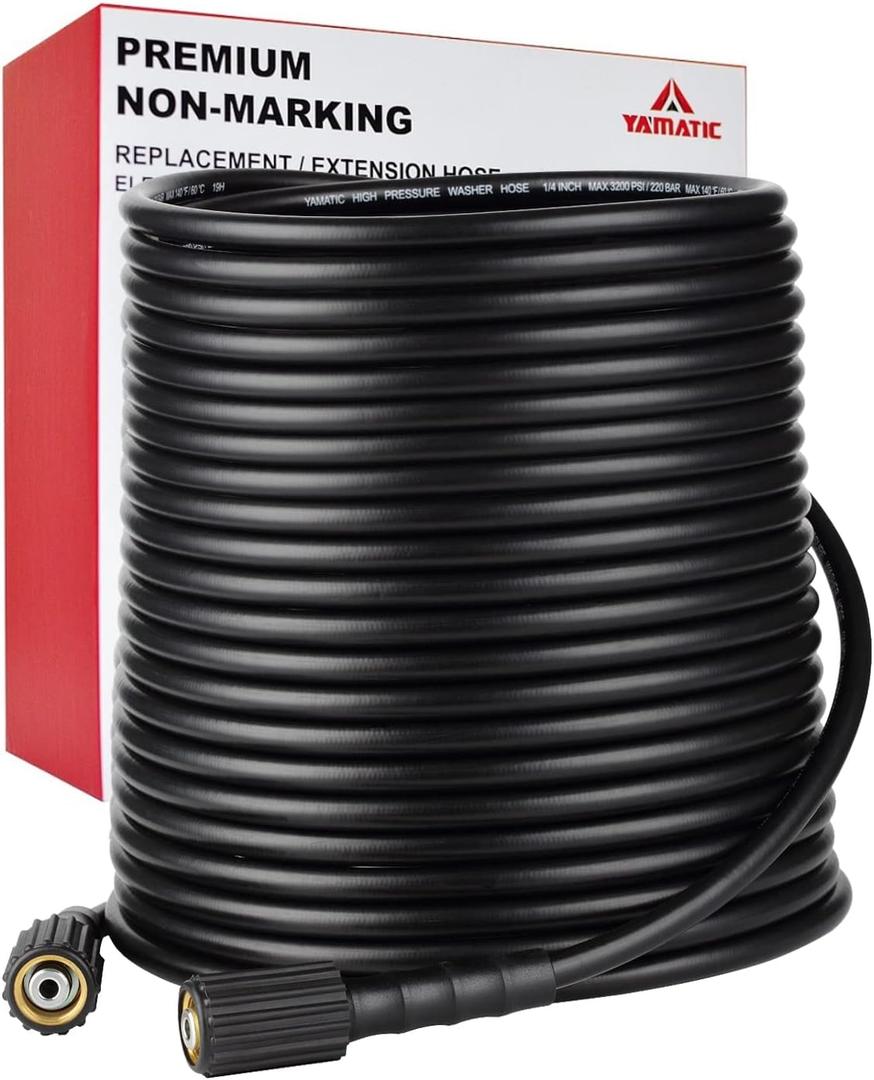 YAMATIC Pressure Washer Hose 100FT x 1/4", 3200 PSI Kink Resistant OEM-Quality Upgrade Power Washer Replacement/Extension with M22-14mm Brass Fittings for Ryobi, Troy Bilt, Greenworks, Craftsman