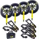 KJE 4 Pack Reflective Car Tie Down Straps for Trailers - Tire Ratchet Strap with Chain Anchors - 2" x 10' 10,000LBS Break Strength - Lasso Style Wheel Straps for Hauling UTV, SUV, Truck, Any Cars, 4pcs - 2" X 10'