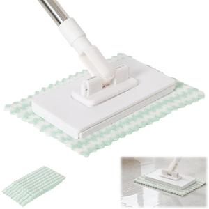 Disposable Dust Mop with 10 Reusable Cloths,Mini Foldable Mop,No-Touch Attach & Remove Cloth Instantly,Small Disposable Dust Mop Set for Multi Surface Cleaning(Kitchen House, Dorm), White