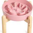 LE TAUCI Ceramic Slow Feed Dog Bowls, Elevated for Small Breeds, Anti-Gulping, Non-Slip, 6 inch, Pink