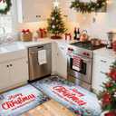 Christmas Kitchen Mats Set of 2, 17x30 + 17x47 Inch Xmas Kitchen Rugs, "Merry Christmas And Happy New Year" Pinecone & Star Decor, Non - Slip Floor Mats for Kitchen, Dining Area Christmas Decoration