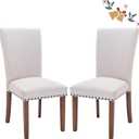 COLAMY Upholstered Fabric Dining Chairs Set of 2, Parsons Dining Room Kitchen Side Chair with Nailhead Trim and Wood Legs - Beige