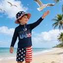 Baby Boys Swimsuit, 3-Piece Toddlers Swimsuit Trunk Long Sleeve Rashguard Swimwear and Sun Hat Set (Blue)