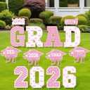 Bucherry 14 Pcs Graduation Yard Signs 2026 Decorations Outdoor Large Pink Bow Congrats Grad Lawn Signs with Stakes Class of 2026 Graduation Garden Party Supplies Photo Backdrop Prop College Decor