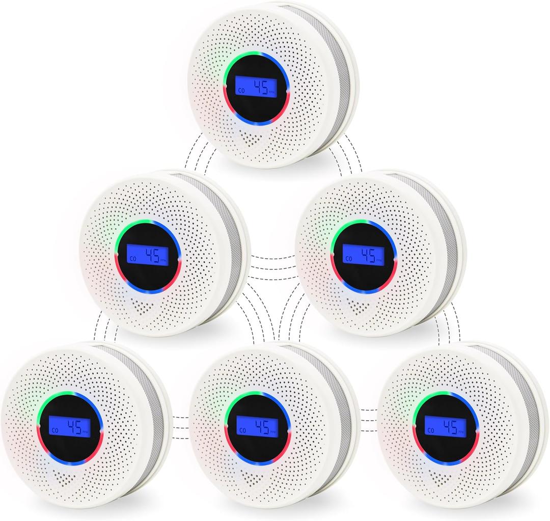 6Pack Upgraded Interlinked Smoke Carbon Monoxide Detector, Battery Powered&Wireless Interconnected Smoke and CO Alarm, Transmission Range of Over 820 ft (Includes Battery)