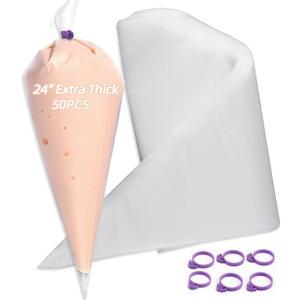 24 Inch Extra Large Piping Bags Disposable,50 Pack Thick Pastry Bags with 6 Bag Ties, Heavy Duty Icing Bags for Frosting,Cream and Pastry Filling,Cake Decorating bags