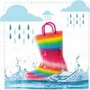 EUXTERPA Girls Glitter Light Up Waterproof Rain Boots Toddler Kids Rainbow Boots with Easy On Handles (3 Big Kid)