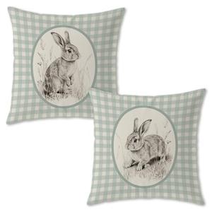 Trenstise Green Checkered Easter Bunny Pillow Cover 18x18, Rustic Vintage Botanical Spring Rabbit Gingham Plaid Decorative Throw Pillow Cover for Home Bedroom Living Room, Set of 2