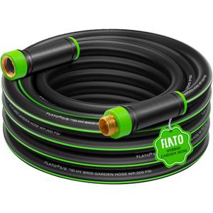FLATO Garden Hose 5/8" x 23FT, Light Weight and Flexible, All Weather Use, Hybrid Polymer Water Hose with Brass Fittings, for Yard, Outdoor, Lawn (Black, Green stripes)