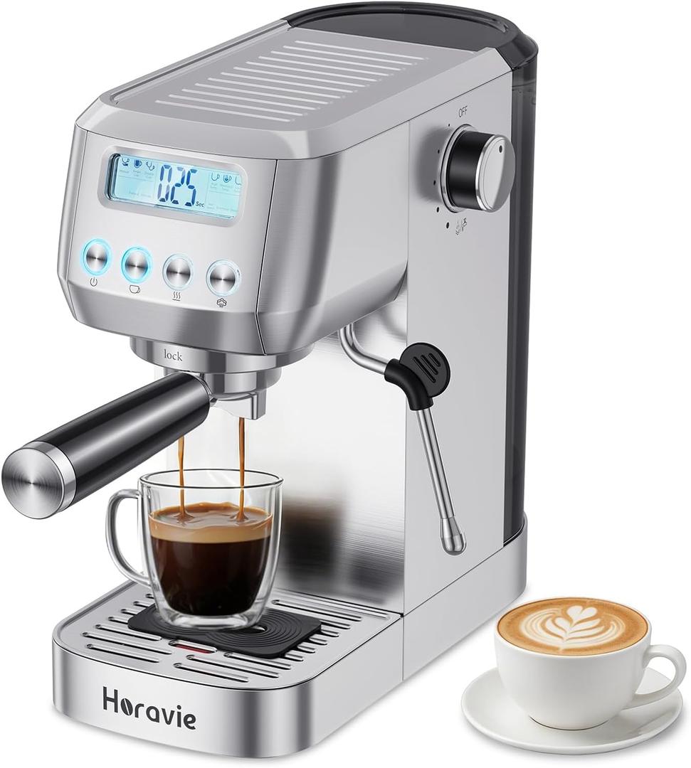 Horavie Ultra Espresso Machine with LCD Display, Espresso Maker with Powerful Milk Frother, Customizable Brewing Temperature, Professional Cappuccino & Latte Machine, Gift for Men & Women