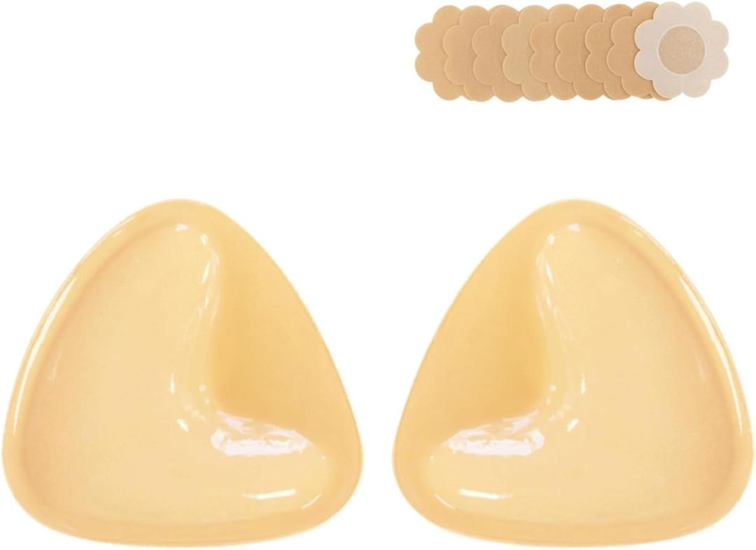 DEPOVOR Ultra Boost Inserts Double-Sided Adhesive Pads Sticky Bikini Padding Inserts for Sports Bra Swimsuit (Large, Dark Cream)