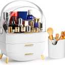 Haturi Makeup Organizer, Skincare Organizers w/Brush Holder, Cosmetics Organizer with Drawers, Waterproof & Dustproof Makeup Organizer for Vanity, Preppy Skin Care for Bathroom, Dresser, Countertop