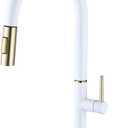 Single Handle White Kitchen Faucet with Nickel Gold Sprayer Kitchen Sink Faucets with Pull Down Sprayer Modern Faucets with Dual Function Spray
