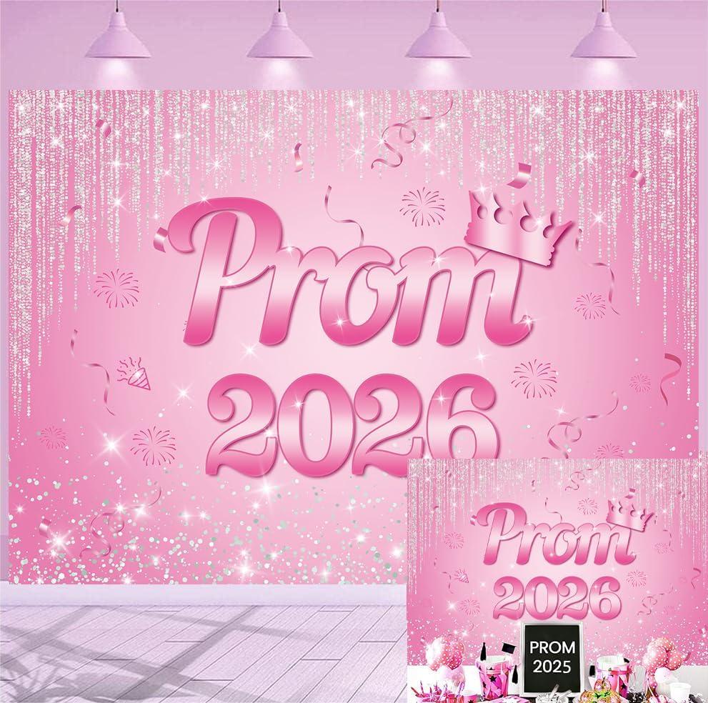 XCKALI Pink Prom 2026 Graduation Backdrop 8x6FT
