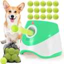 Automatic Ball Launcher for Small Dogs, USB Rechargeable Ball Thrower,10-30 Ft, Indoor& Outdoor Tennis Ball Thrower, 15PCS Mini Tennis Balls Included