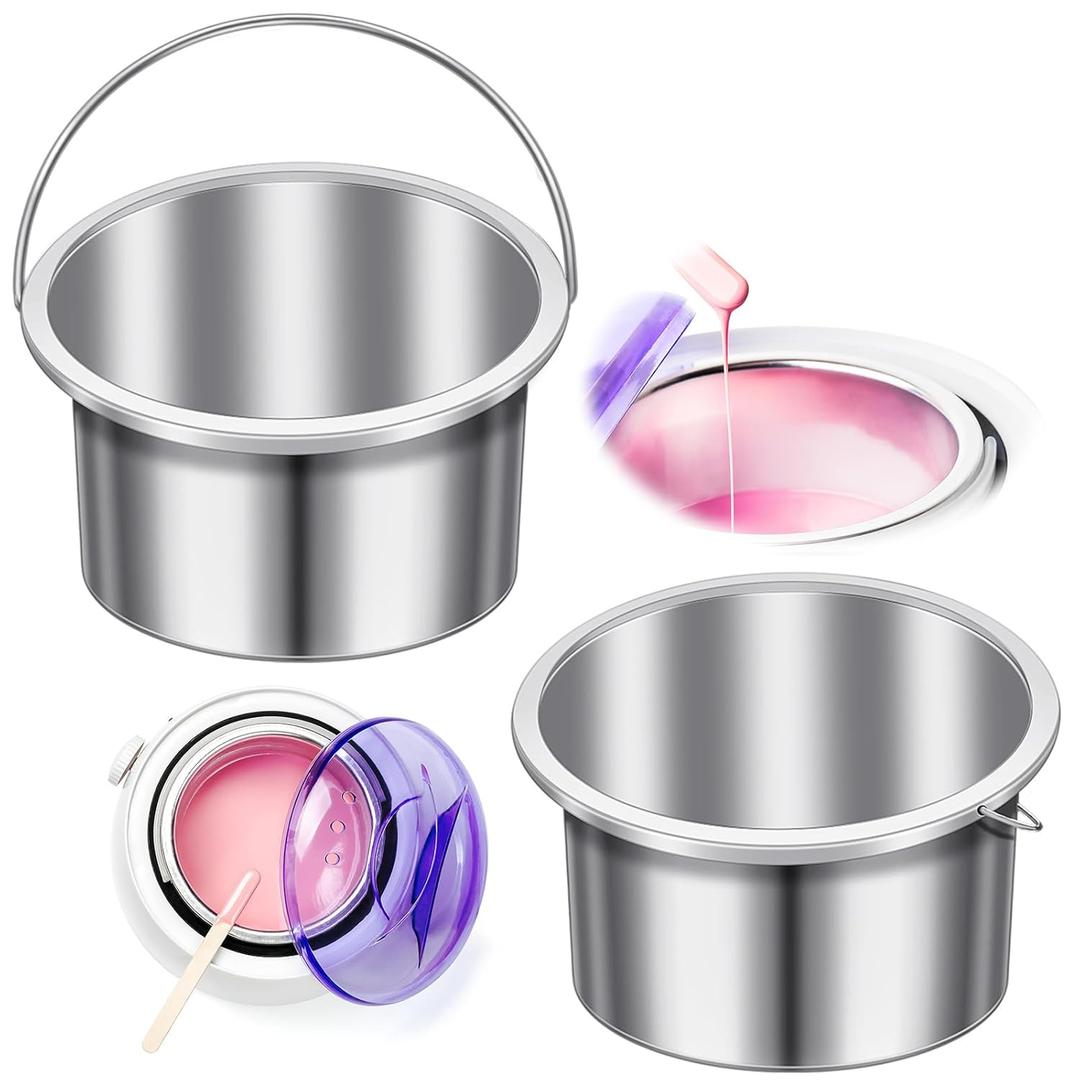 BBTO 2 Pcs Wax Pot Wax Melt Warmer Replacement Inner Pot Liner 14oz Metal Tin 4'' Portable Hair Removal Waxing Bowl Container for 500 ml Hair Removal Machine